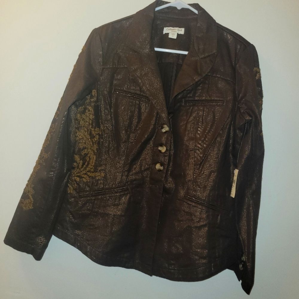 4/$25 NWT Coldwater Creek Womens Blazer Metallic Riding Floral Embroidery Sz 8